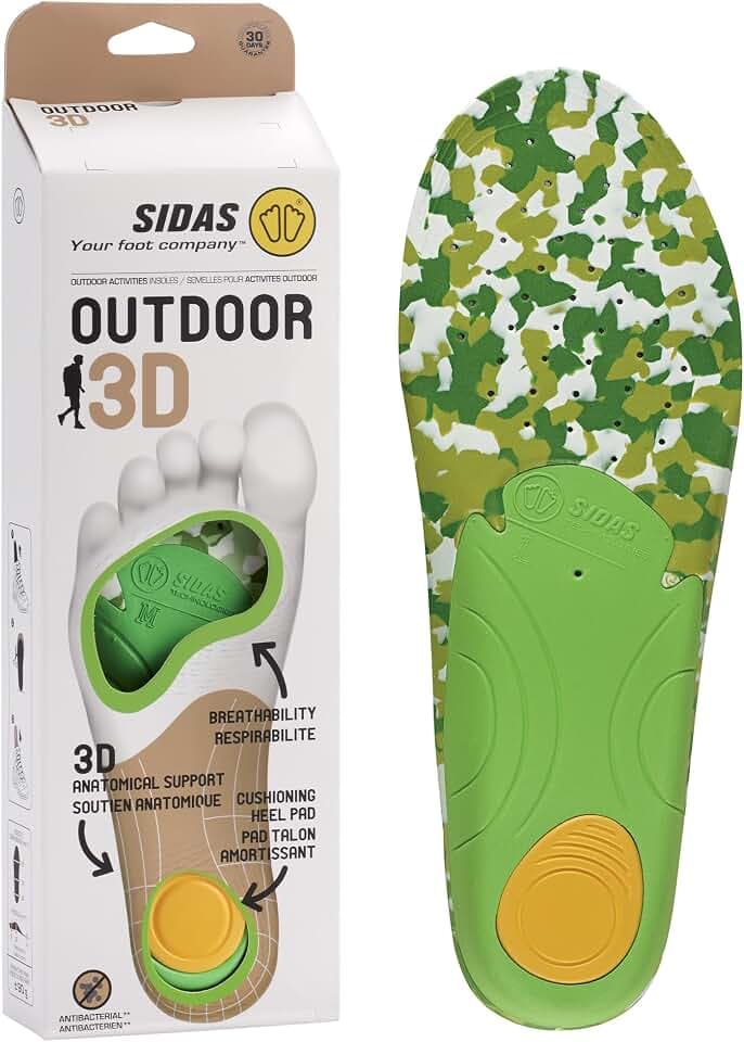 Sidas 3D Einlegesohlen für Wandern & Aktivitäten im Freien, Unisex, Erwachsene, Grün, 35-36