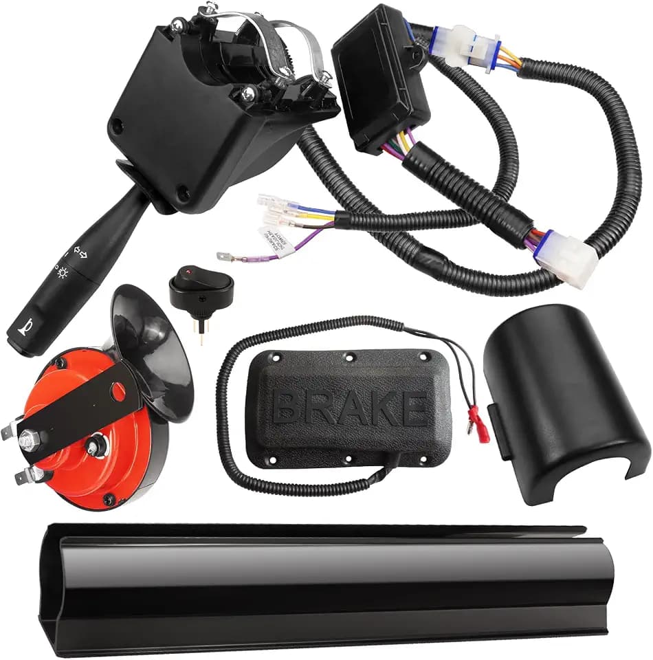 Golf Cart Turn Signal Kit with Horn,Brake Light Switch, Golf Cart Blinker Switch Kit for 12V Club Car DS EZGO TXT RXV Yamaha. 9-Pin Plug Wring Harness, Upgrade Street Legal Plug & Play Light Kit