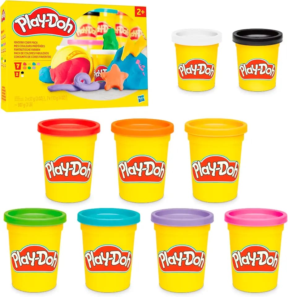 Play-Doh Fantastische Farben mit 9 Dosen (7 Standardgrößen, 2 kleine Dosen), zum Kneten & Spielen ab 3 Jahren, fördert die Feinmotorik, für Kinder