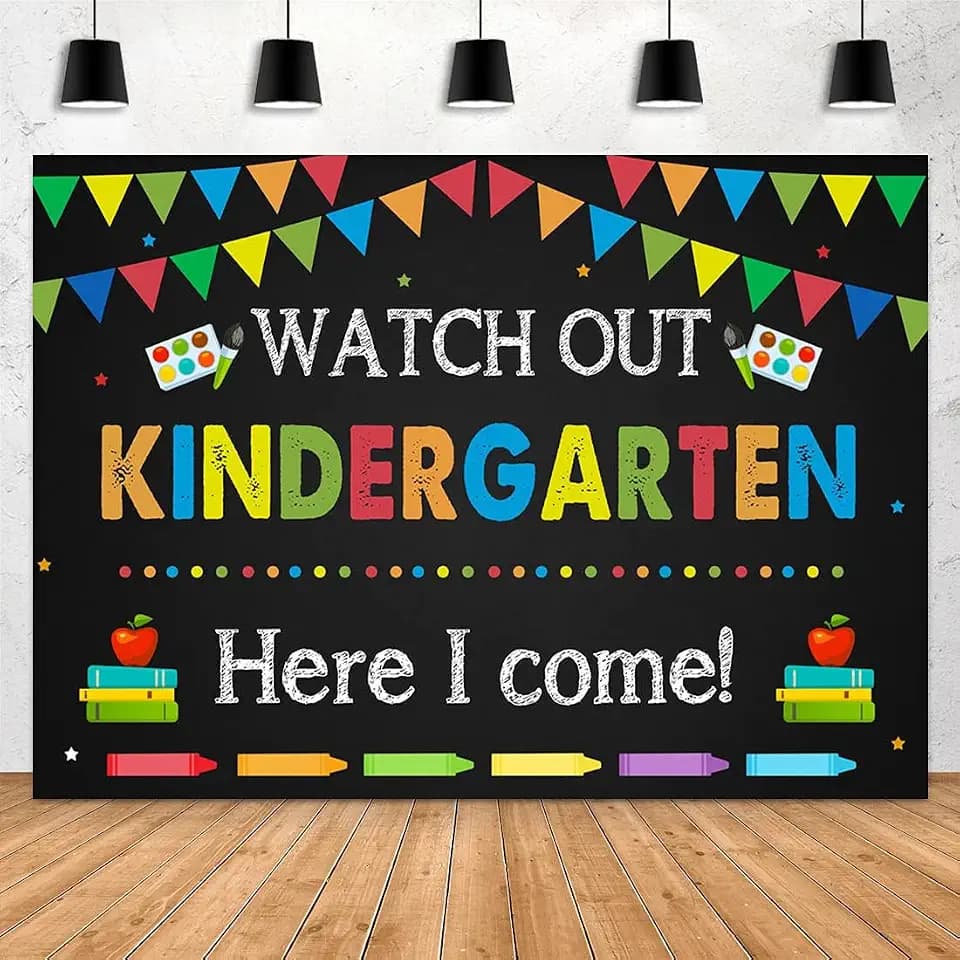 Kindergarten Graduation Back to School Backdrop 7x5ft Watch Out Here I Come First Day of School Preschool Kids Classroom Party Decoration Supplies Banner Photo Booth Studio Prop