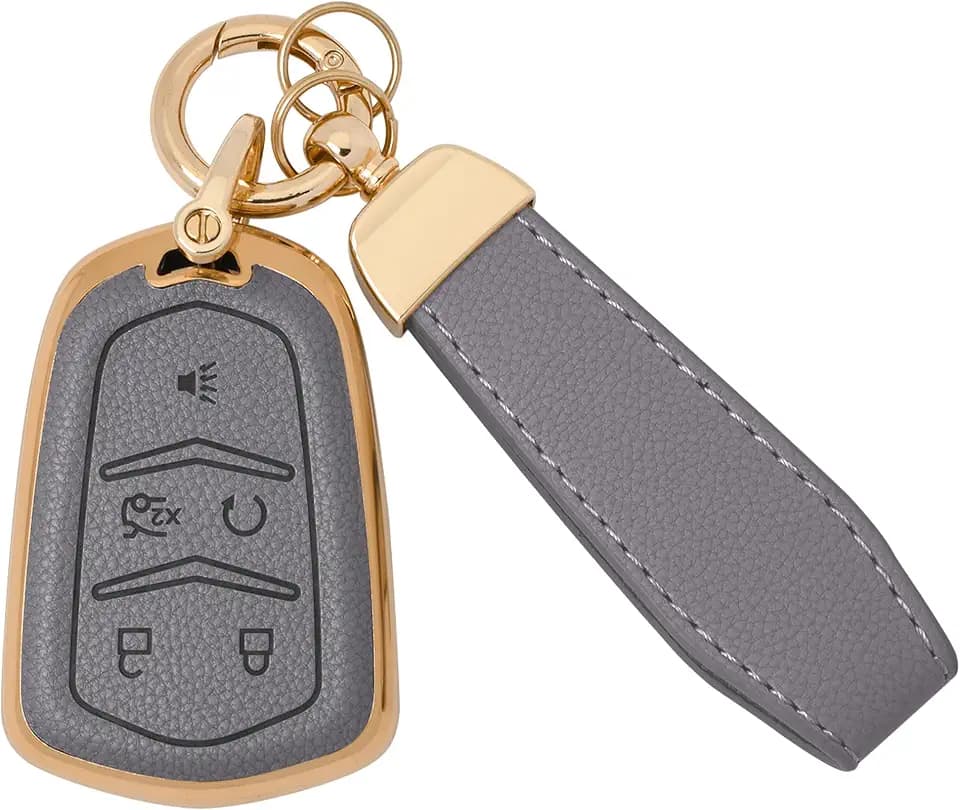 for Cadilac Key Fob Cover, Leather+TPU Key Case with Keychain Fit with 2014-2023 CTS CT6 ATS SRX XTS XT4 XT5 XT6