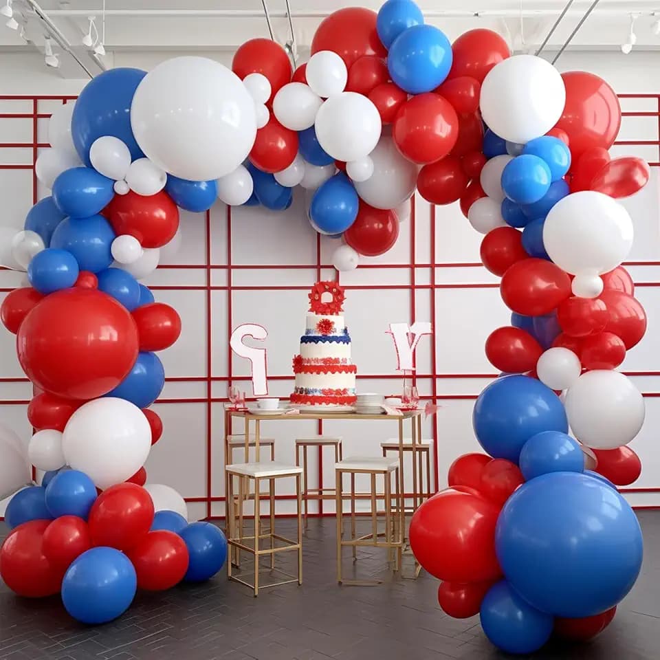 PartyWoo Red White and Blue Balloon Arch Kit 140pcs Different Sizes