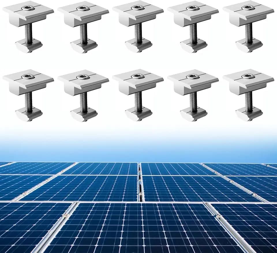 Anbte 10 Stück Mittelklemmen 30mm T-förmige Aluminiumlegierung Solarmodul Halterungen Set inkl. 10pcs Schrauben M8*48mm, Solarpanel Photovoltaik Befestigungszubehör für 30-35mm gerahmte PV Panels