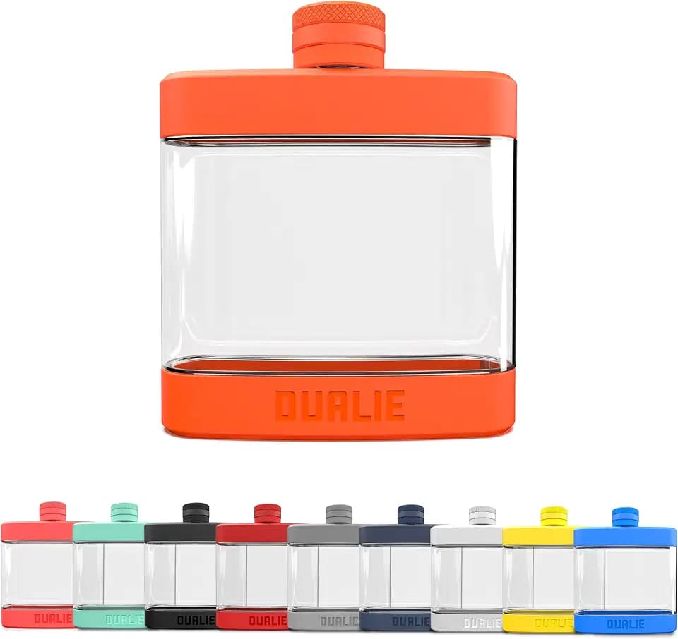 DUALIE 6 oz Hip Flask for Liquor - Shatterproof Alcohol Flasks with Clear Tritan Plastic and Silicone Grip - Flask Gift for Men & Women - Orange