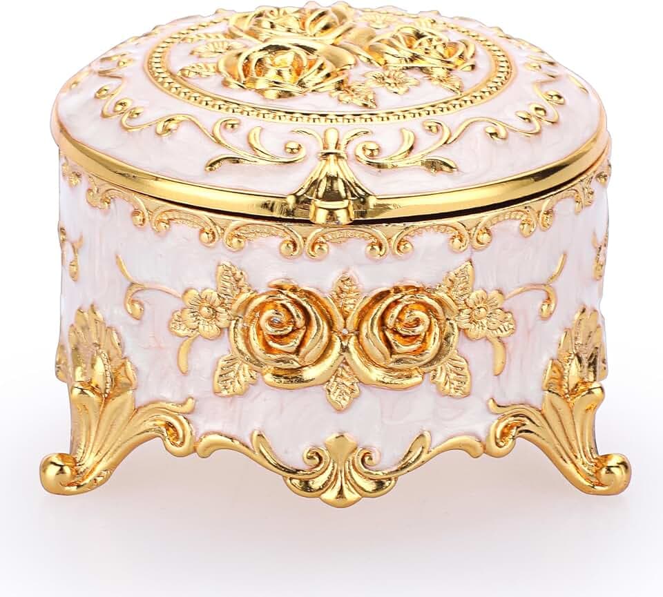 Hipiwe Dekorative Schmuckschatulle aus Metall, runde Ringe und Ohrringe, Aufbewahrungsbox