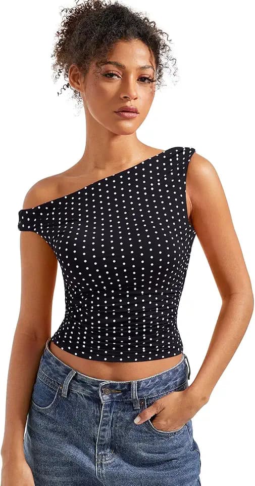 SUUKSESS Women Off Shoulder Tops Fitted Sleeveless Shirt Going Out Crop Top
