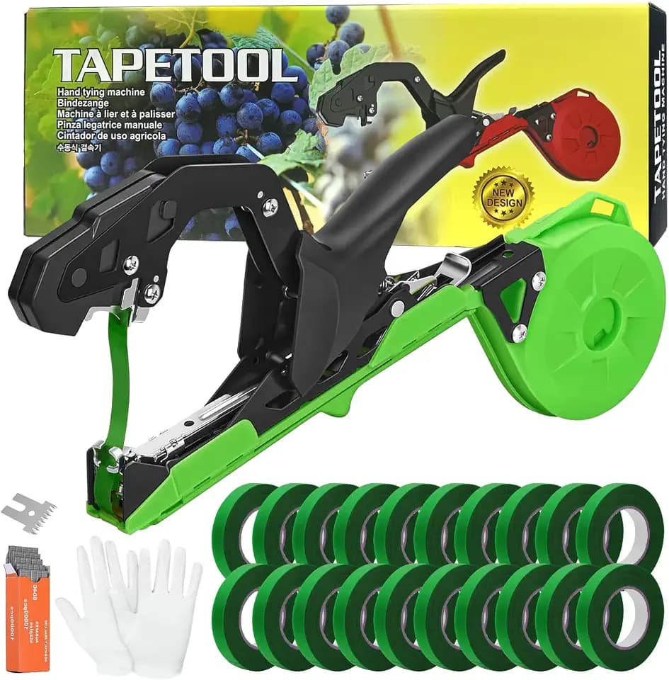 bindezange für Pflanzen Pflanzenbindemaschine Bindezange für Pflanzen mit 10000 Stück Nägel und 20 Rollen Grünes gartenband Bindezange pflanzenbinder für Obst, Bäume und Gemüse