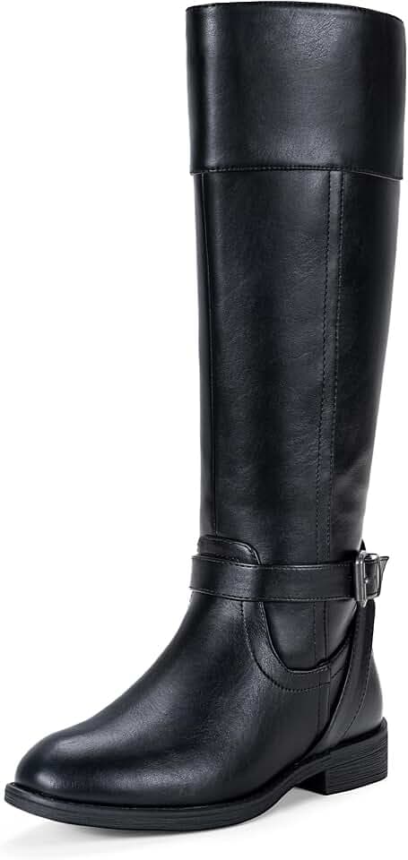 Jeossy Women's Knee High Riding Boots, Round Toe with Low Block Heel