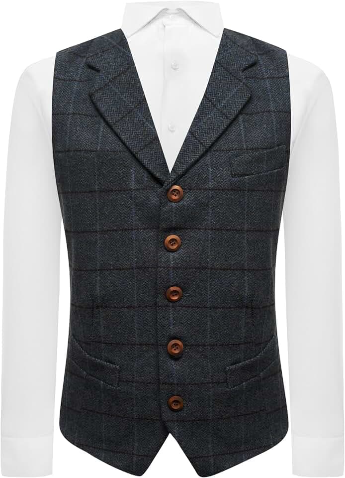 Ägäische blaue Fischgrätenweste mit Revers, Tweed