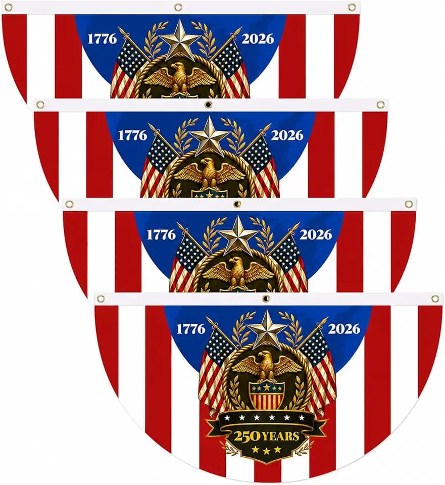 Ketsana American 250th Anniversary Flag Bunting, 4th of July Fan Flags Outdoor 3x6 FT, 1776-2026 USA Patriotic Decorations for Outside Porch Yard Garden, Red White and Blue Decor, 4 Pack