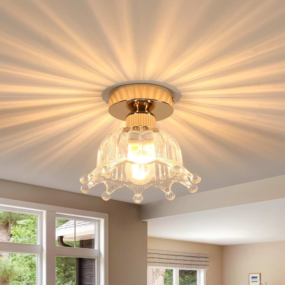 Riserva Deckenleuchte Gold E27, Glasschirm Deckenlampe Modern aus Metall