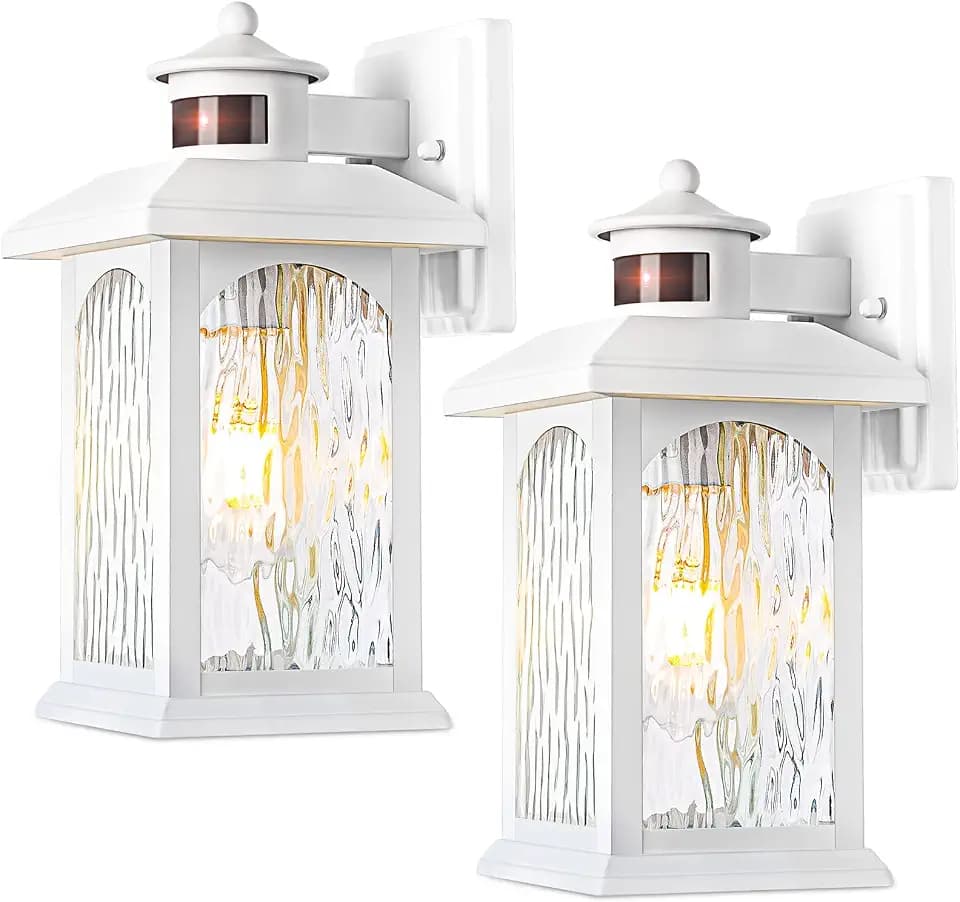 FILIYANO White Motion Sensor Outdoor Wall Lights, Dusk to Dawn, 2 Pack