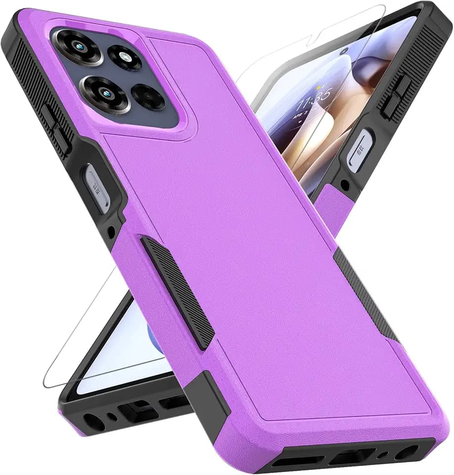 for Motorola Moto G Power 2026 / Moto G Power 2025 Case: Dual Layer Protective Heavy Duty Cell Phone Cover Shockproof Rugged with HD Screen Protector Military Protection Bumper Tough, Purple