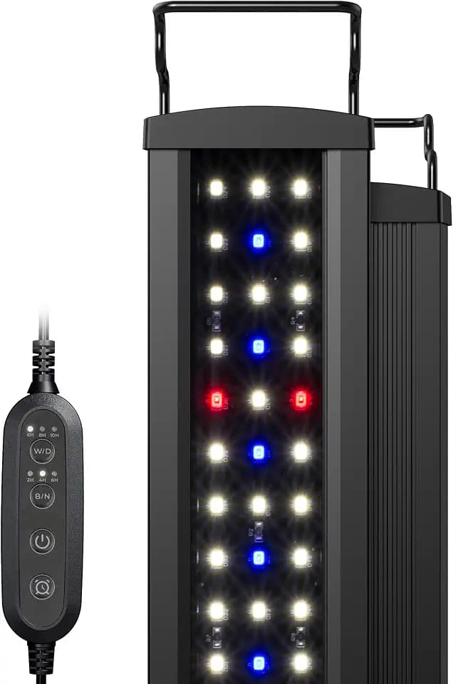 NICREW SlimLED Plants Aquarium Beleuchtung mit Timer, 90-110 cm, 25W | Vollspektrum LED für Wasserpflanzen | Tages-/Mondlicht-Timer | 6 Helligkeitsstufen | 6500K Weiß, 460 nm Blau, 660 nm Rot