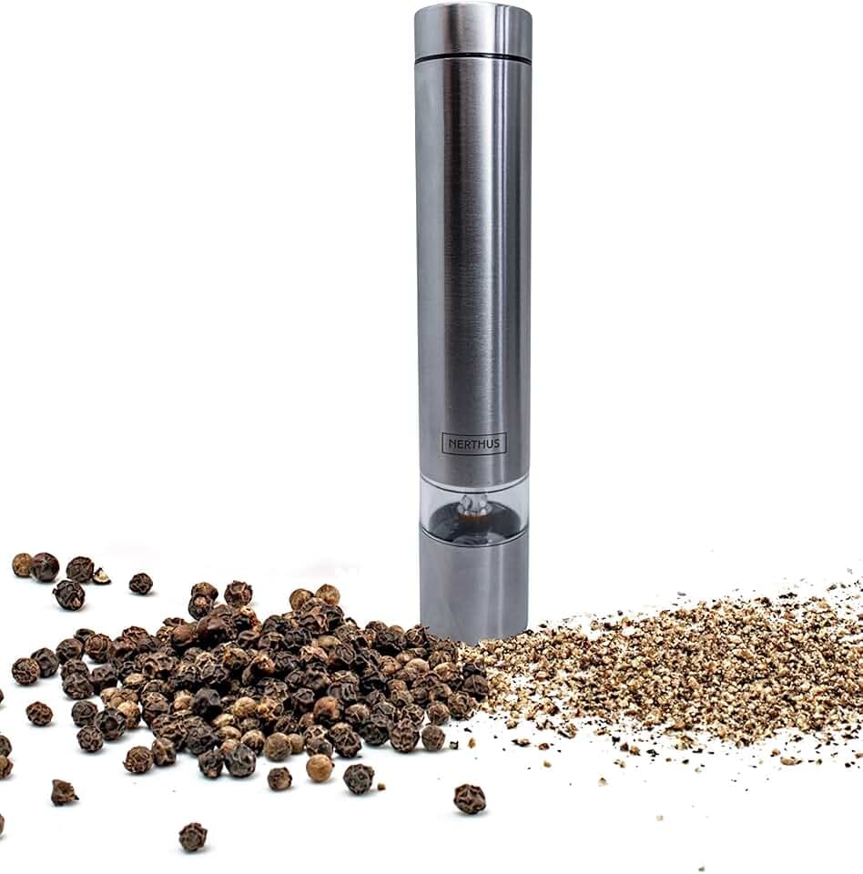 Nerthus FIH 651 Elektrische Salz und Pfeffermühle aus Edelstahl automatisch für Küche und Tisch