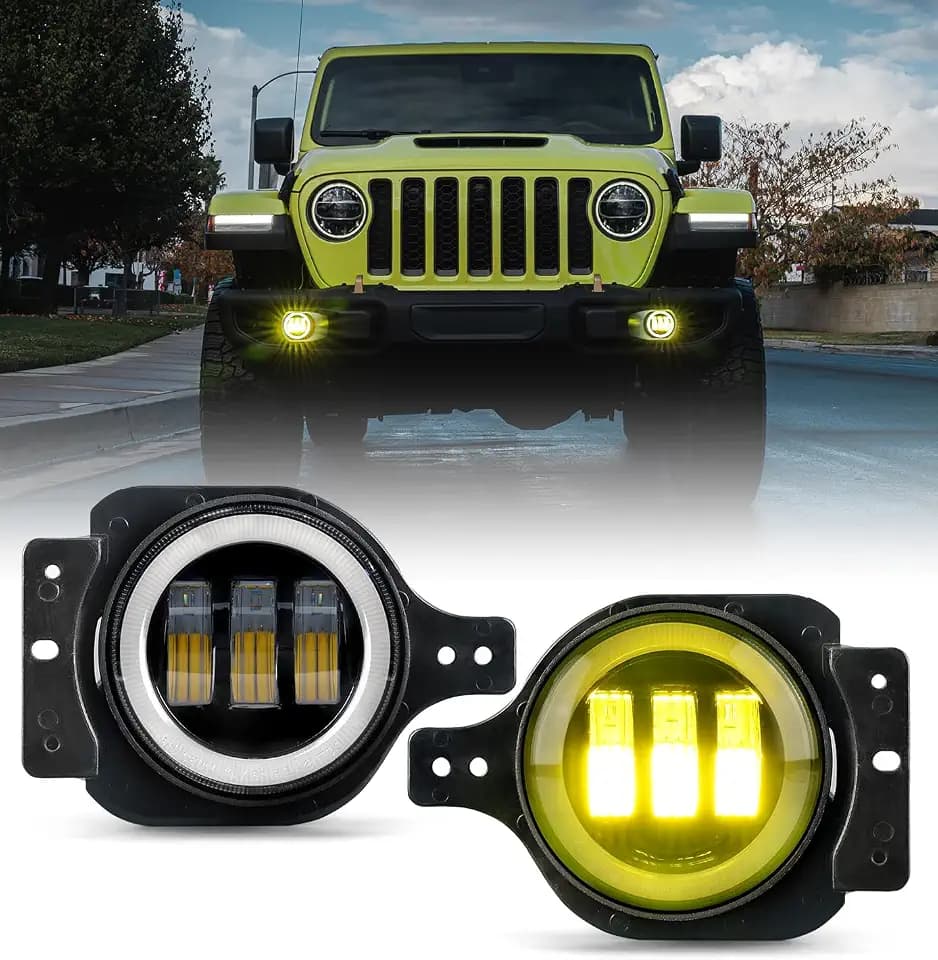 300% Bright 60W LED Fog Lights w/DRL Compatible with 18+ Jeep JL JT, Yellow