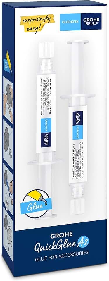 GROHE Kleber 2x, Bad Accessoires ohne Bohren kleben (geeignet für Marmor, Fliesen, Glas, Kunststoff, Holz, Metall etc., Aushärtungszeit 24 Stunden, pro Befestigungspunkt 1 Kleber nutzen) 2ST, 41128000