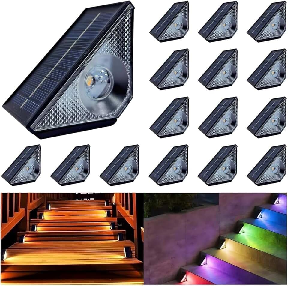 Solar Step Deck Lights Outdoo: 16 Pack Solar Step Light, Waterproof Warm White/7 RGB Color Glow Solar Fence Lights for Patio Stairs Post Pathway Porch Driveway Garden Decor