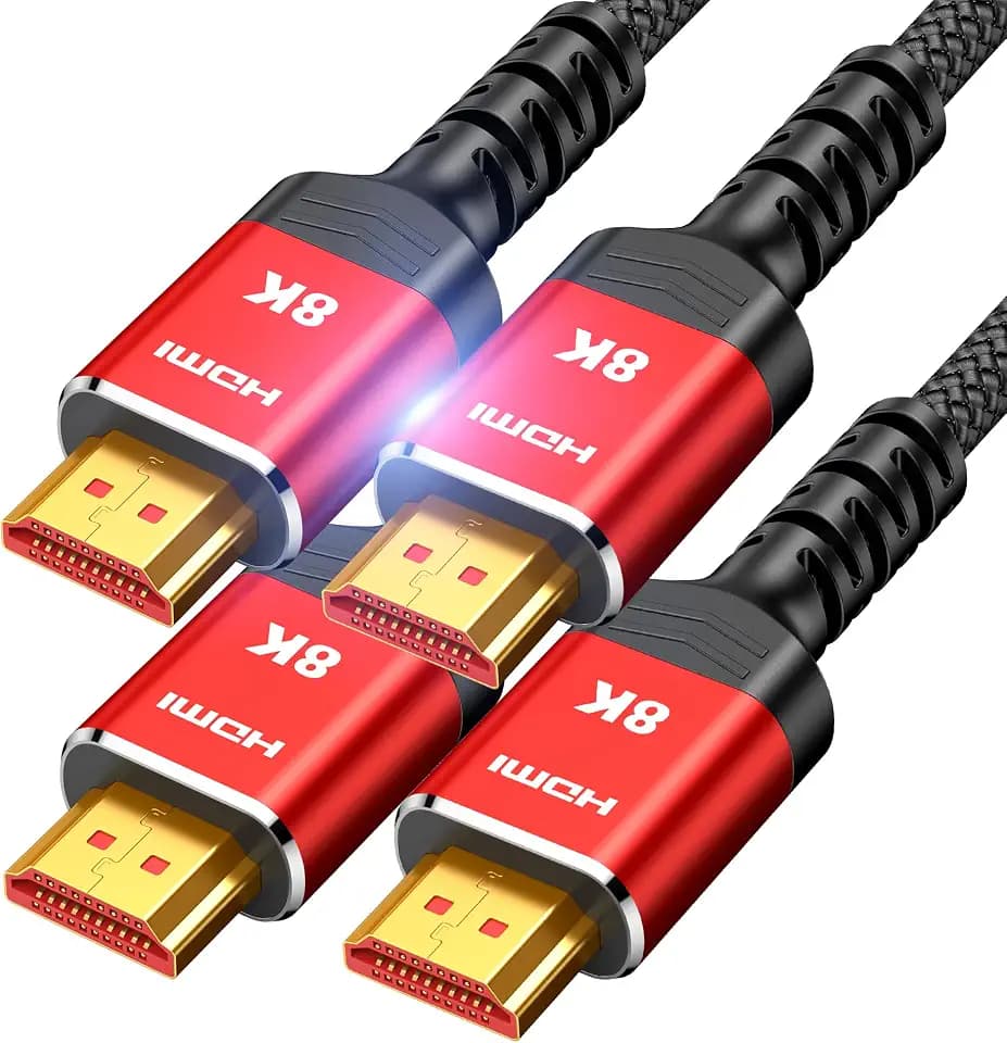 Highwings 8K HDMI 2.1 Cable 2-Pack 1.5FT/0.5M, 48Gbps Ultra High Speed-Red