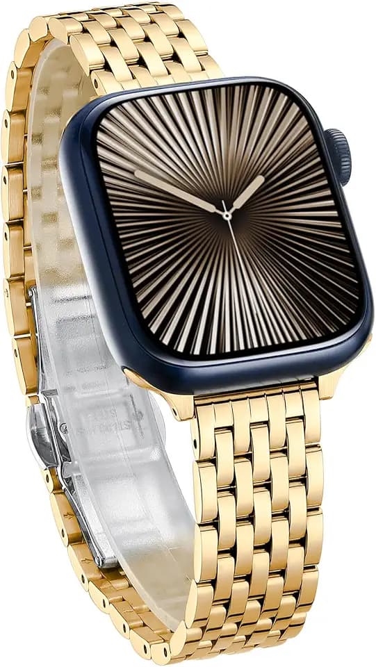 Slim & Feminine Band for Apple Watch 11 10 Se 9 8 7 6 5 4 3, Dressy Metal Band for Women for Apple Watch 42mm 41mm 40mm 44mm 45mm 46mm, Stainless Steel Watch Band for Apple Watch for Small Wrist