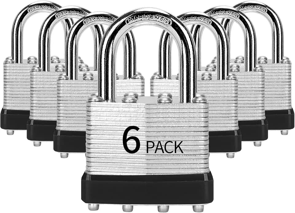 Padlocks Keyed Alike 6 Pack, Laminated Steel Padlock (1-9/16", 40mm)