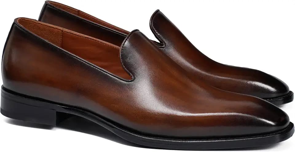 Men's Genuine Leather Loafers Hand-Dyed Leather Sole Slip-On Dress Shoes
