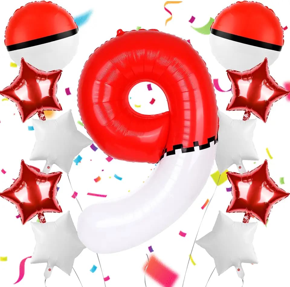 40 Inch Red & White Cartoon Themed Theme Number Balloon, Number Block Foil Number 9 Balloons Large Big Numbers Helium Balloon for Girls Boys 5th Birthday Theme Party Decorations (Number 9)