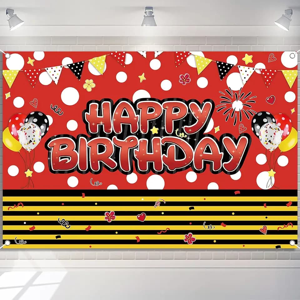5x3ft Red Yellow Black Backdrop, Cartoon Animation Polka Dots Photography Background for Kids, Boys Happy Birthday, Baby Shower Holiday Party Decoration Supplies Photo Booth Banner Props