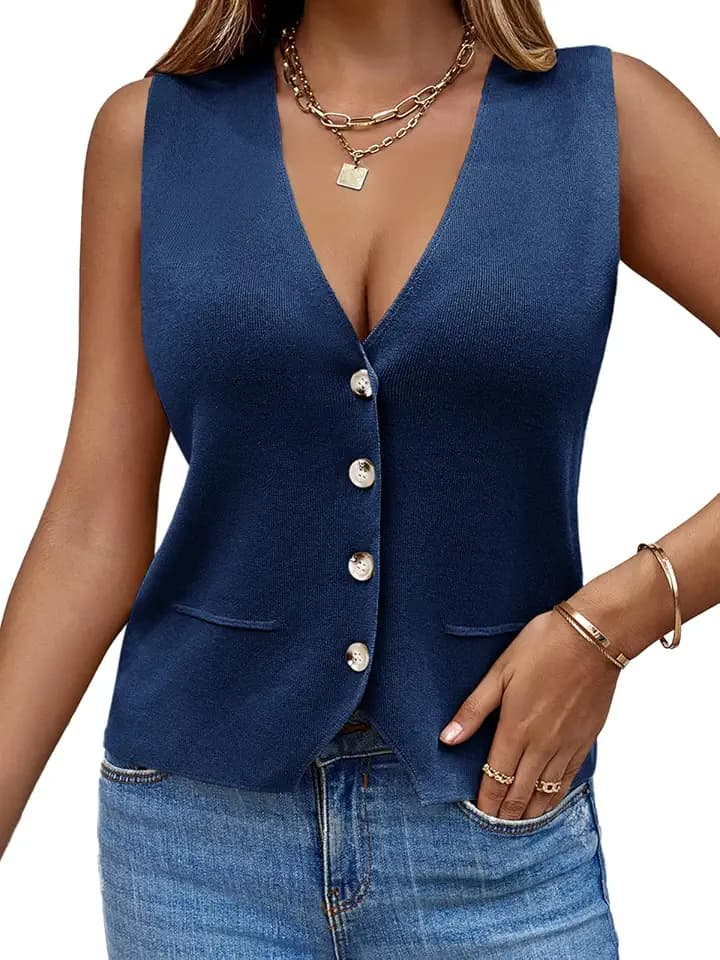 Saodimallsu Womens Sleeveless Sweater Vest V Neck Button Knit Cardigan