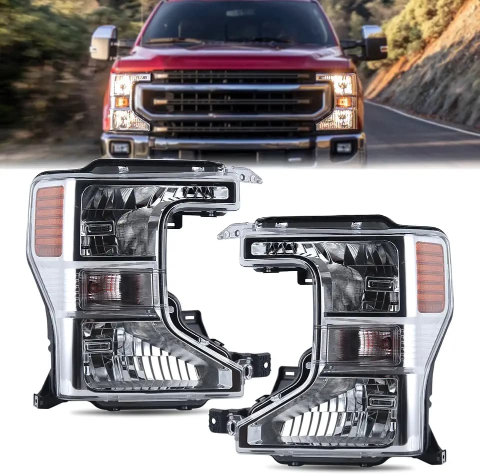 Pair Chrome Bezel Halogen Headlight Fits 2020-2022 Ford F250 F350 SuperDuty