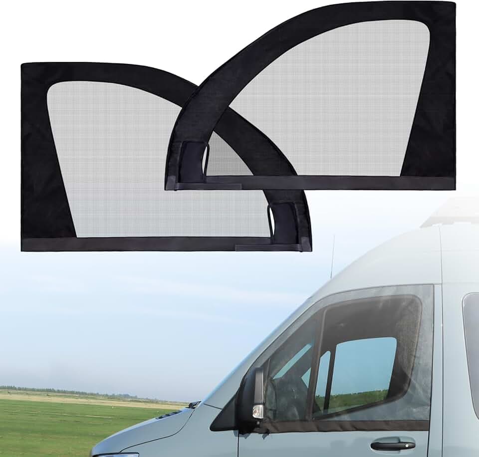 VANNCAMP Magnetic Window Bug Screens (Pair) for Mercedes Sprinter Van 2007–Current,Front Door Window Screens, Keeps Bugs Out, Camper Van Accessories