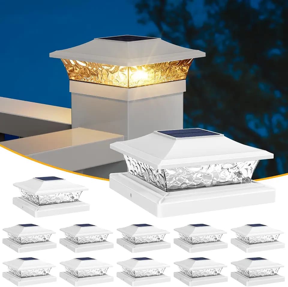 APONUO Solar Post Cap Lights 12 Pack for 4x4 5x5 6x6 Wood & Vinyl Fences - IP65 Waterproof, All-Night Auto On/Off, Warm/Cool White Light, Outdoor Deck Patio Garden (White)