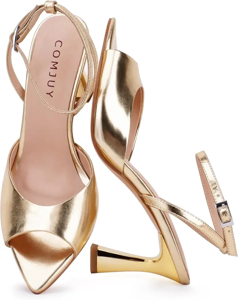 High Heels for Women Peep Pointed Toe Kitten Heeled Sandals