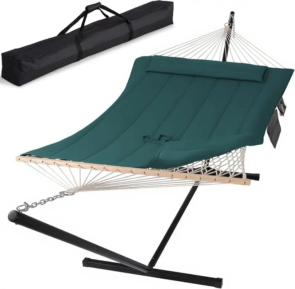 SUNCREAT Hammocks Two Person Hammock with 12ft Stand Included, Dark Green