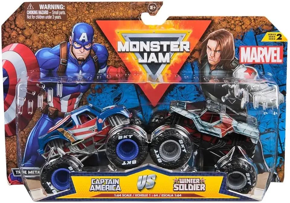 Monster Jam, Marvel Official Captain America vs Winter Soldier Die-Cast Monster Trucks, 1:64 Scale, Kids Toys for Boys and Girls Ages 3 and up