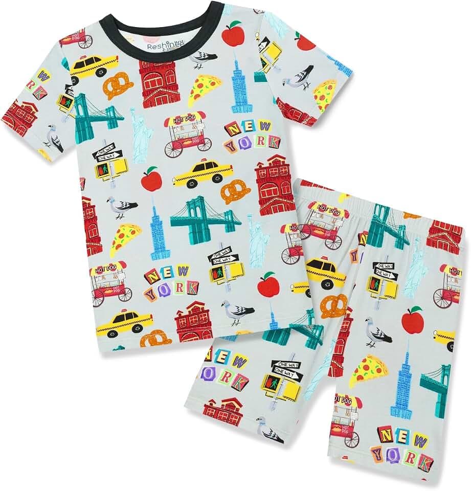 babee Reshinee Bamboo Viscose Toddler Boys Pajamas Set, Short Sleeve Kids