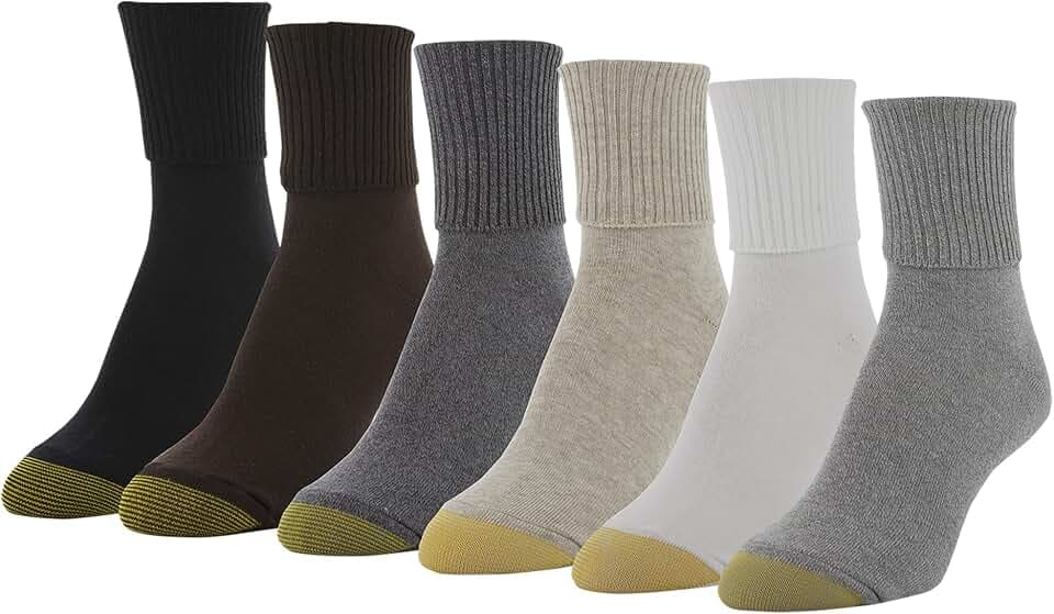GOLDTOE Women's Classic Turn Cuff Socks, Multipairs, Brown Grey Mix (6-Pairs), Shoe Size: 6-9