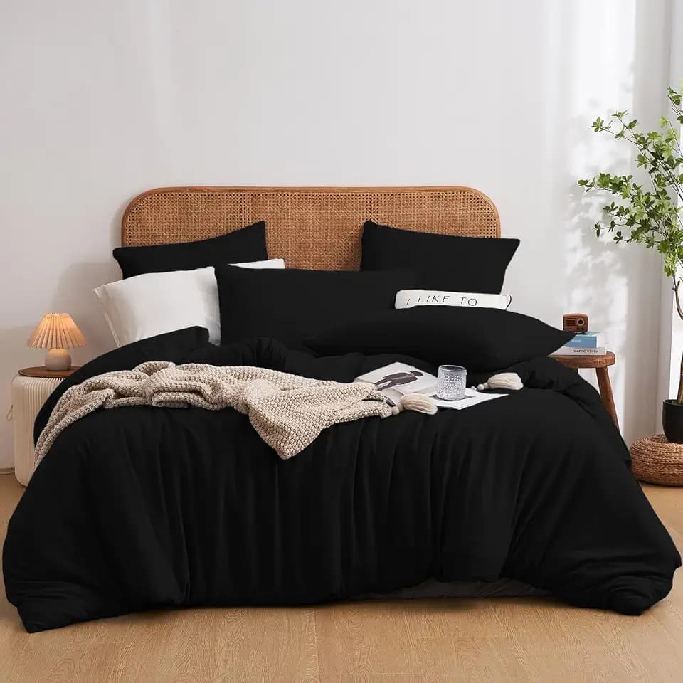 Luowei Bettwäsche Schwarz 200 x 220 Baumwolle Weich Bettwäsche-Sets Baumwolle, 1 Bettbezug und 2 Kopfkissenbezüge 80x80cm