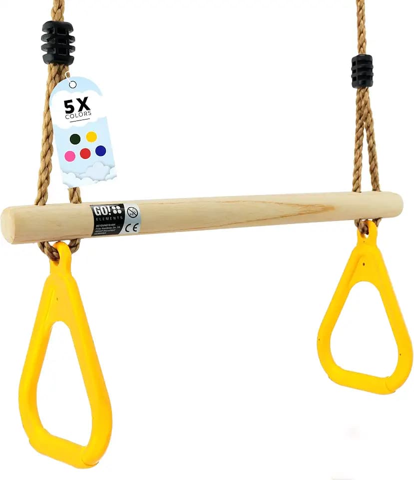 Trapez Schaukel Garten | Kinderschaukel Outdoor Indoor | Höhenverstellbar & rutschfest | Schaukelsitz - Schaukelbrett - Brettschaukel | robuste Schaukel mit Holzstange & Kunststoffringen