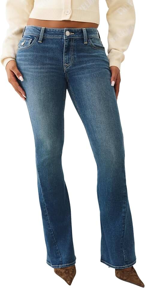 True Religion Damen Joey Single Needle Mid Rise Flap Flare Jeans