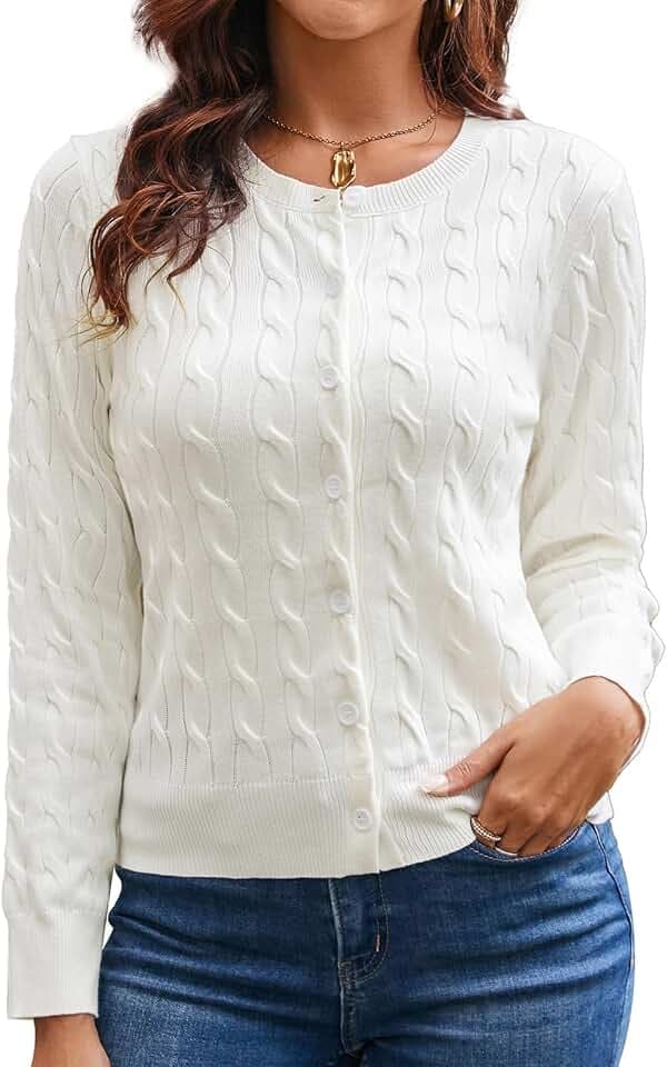 GRACE KARIN Cable Knit Cardigan Sweaters for Women Lightweight Fall Outfits