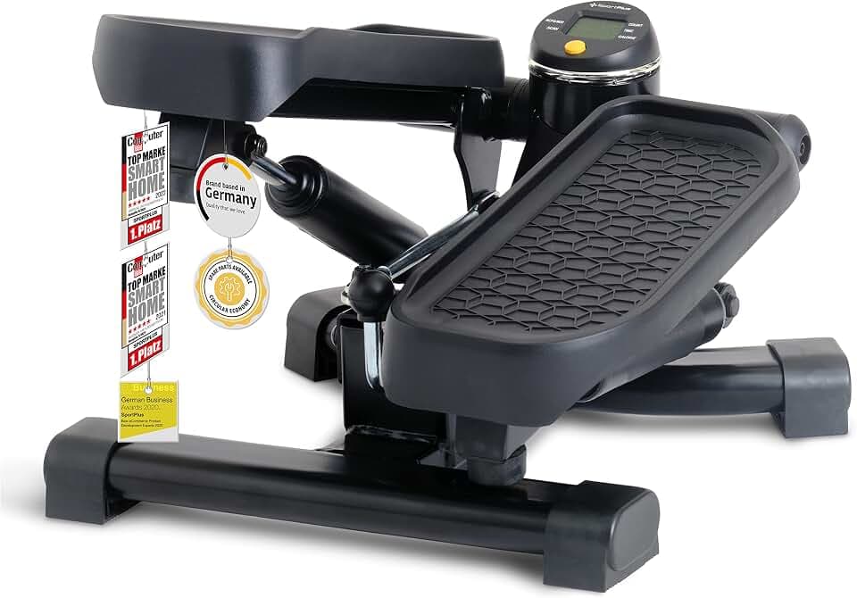 SportPlus 2-in-1 Mini-Stepper mit patentierter Umschalttechnik, Swing-Stepper und Auf-und-Ab-Stepper in einem Gerät, bis 100kg, verschleißfreie Hydraulik-Zylinder