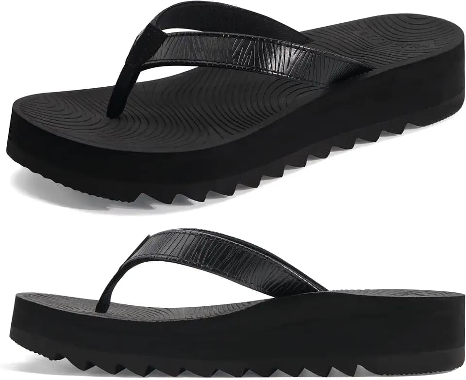 KuaiLu Women's Arch Support Platform Flip Flop Sandals