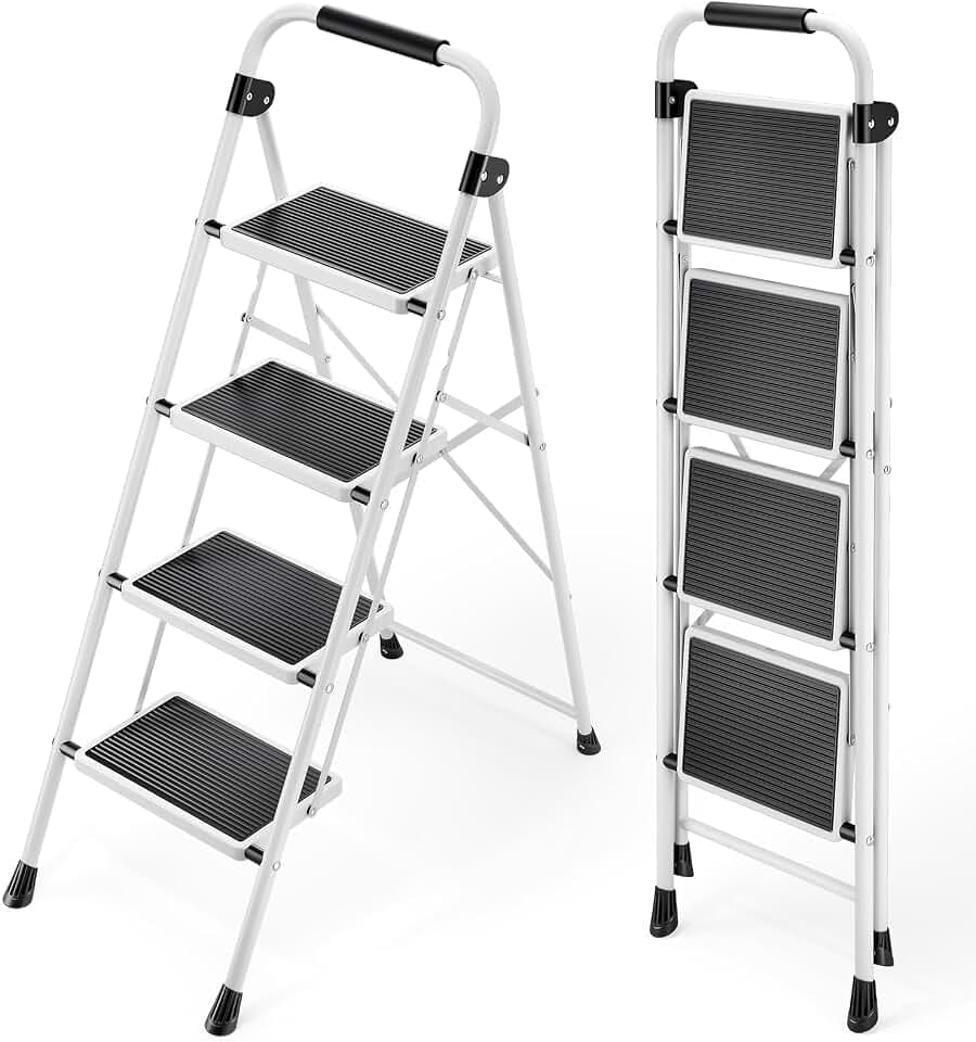 KINGRACK 4 Stufen Kleine Leiter, Trittleiter mit Anti-Rutsch, Breitem Pedal