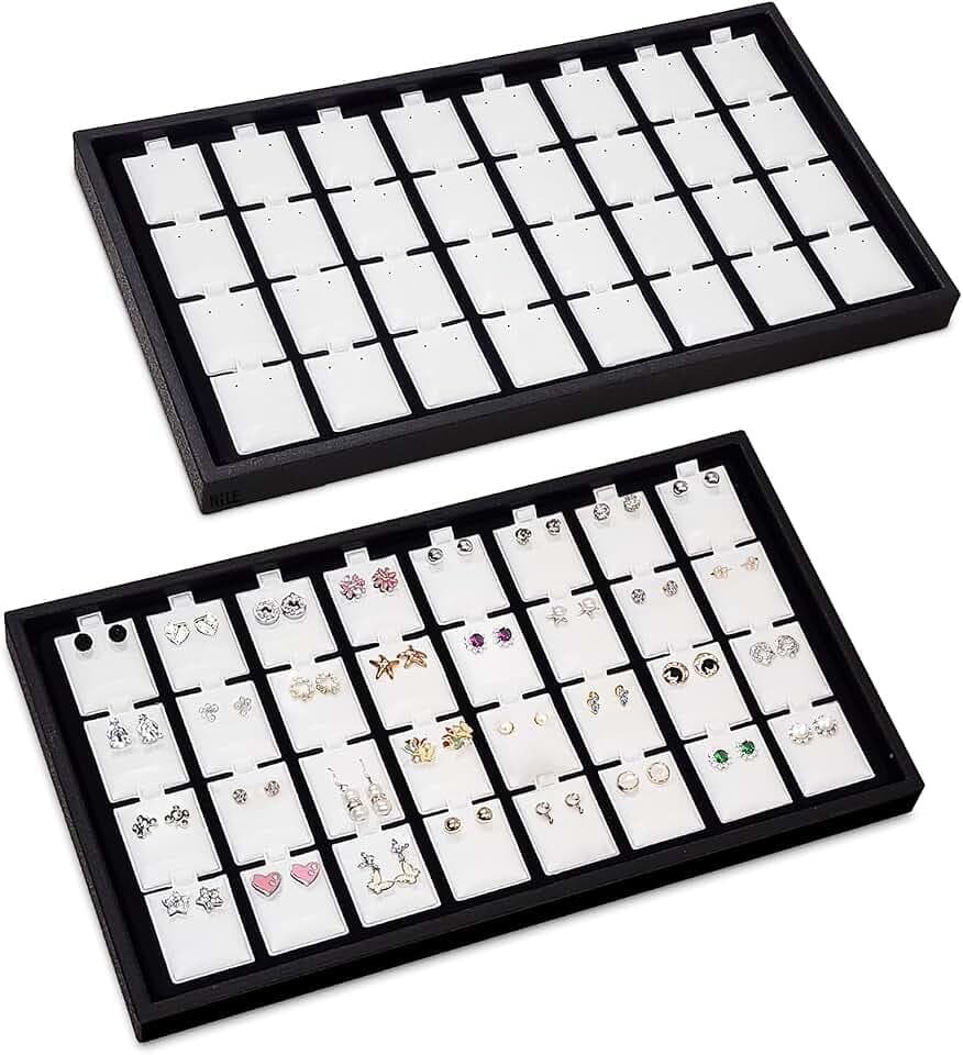 Ikee Design 2 Pcs Black 32 Earring Card Tray Each, 100 Earring Puffy Cards