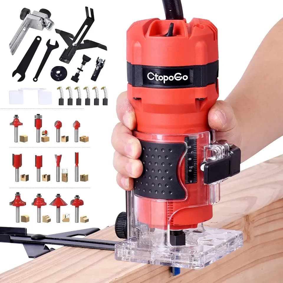 Kompaktes Handflächen-Oberfräse, 800 W, Handfräse mit 12 x 6,35 mm Bits für Holzbearbeitung