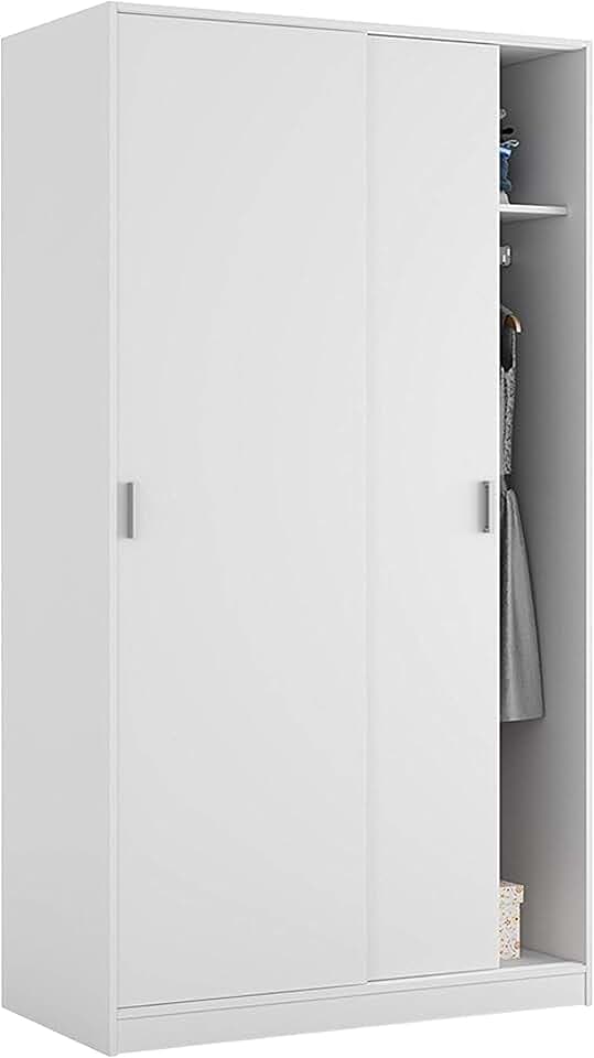 Habitdesign, Kleiderschrank mit 2 Schiebetüren – platzsparender Schwebetürenschrank in Artik weiß, viel Stauraum für Schlafzimmer, Maße: 100 x 200 x 50 cm (B x H x T), Modell Max