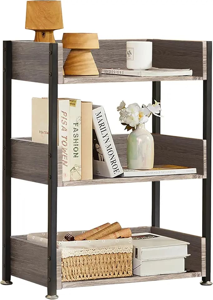 VECELO Bookshelf,Small Bookcase,3-Tier Storage Organizer,Industrial Shelving Unit for Home Office,Living Room,Dormitory,30" H,Brown