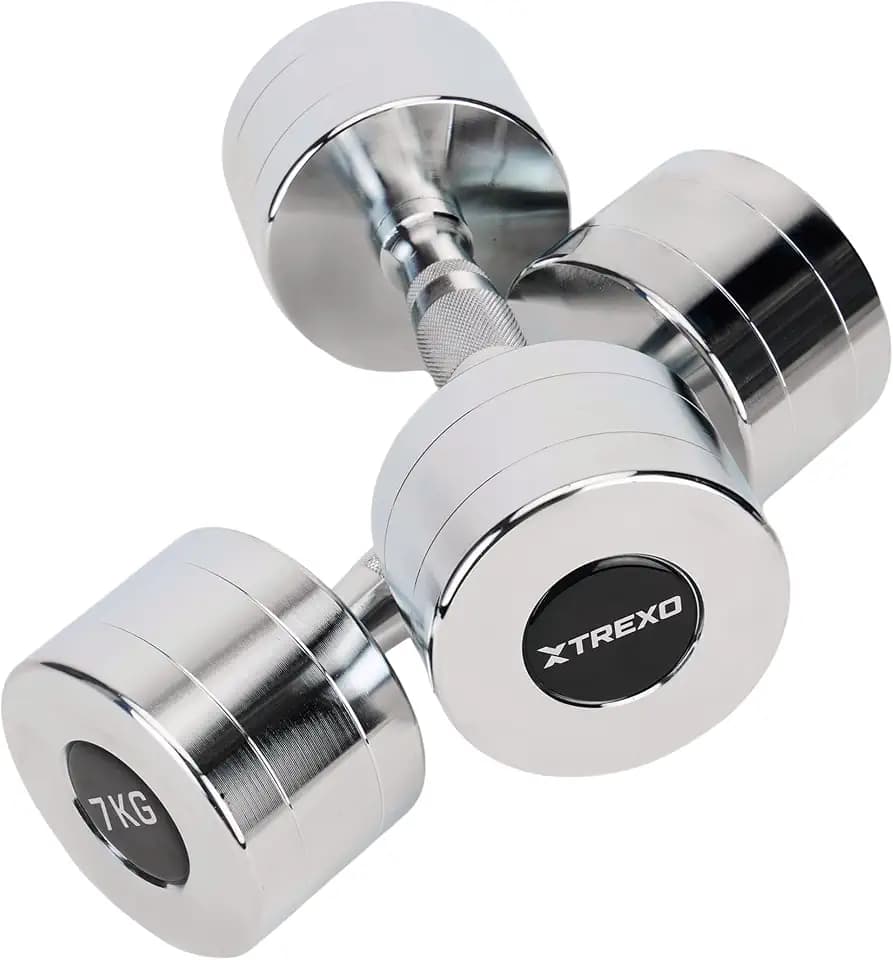 XTREXO Verchromte Kurzhanteln Set – 2er Paar (2.5–12 kg) – Stahlhanteln mit rutschfestem Griff, Chromoberfläche, Robust & Langlebig – Ideal für Krafttraining Zuhause und Fitnessstudio