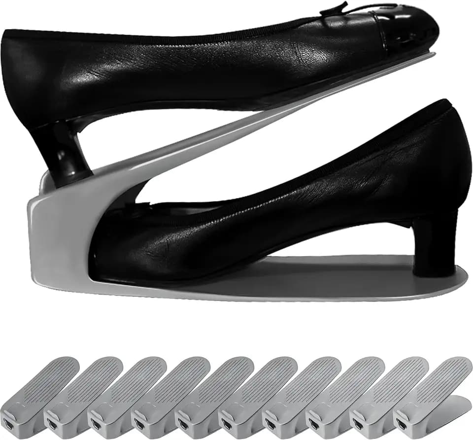 One-Piece Shoe Slot Organizer, Space-Saving Stackers for Closet, Entryway & Shoe Rack | No Assembly Needed (10, Gray)